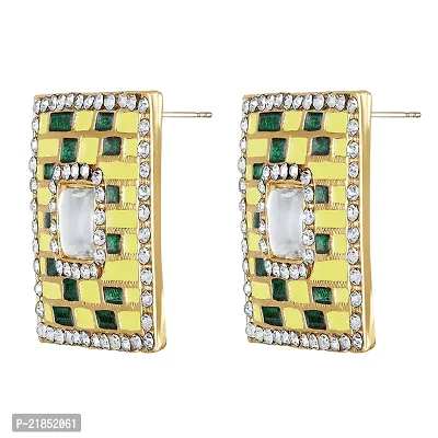 Mahi Squarish Dangler Earrings with Crystals and Yellow and Green Meenakari Enamel for Women (ER11098147GYel)-thumb4
