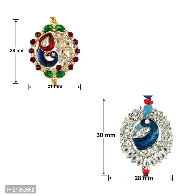 Mahi Crystals and Beads White, Blue, Red and Green Peacock Rakhis for Men - Set of 2-thumb4