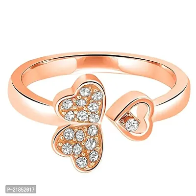 Mahi Tripple Heart Rosegold Plated Adjustable Finger Ring with Crystal for Women (FR1103129ZWhi)-thumb3