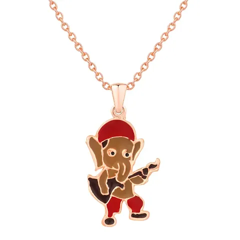 Mahi Plated Meena Work Bal Ganesha with Guitar Pendant for Kids (PS1101825Z)