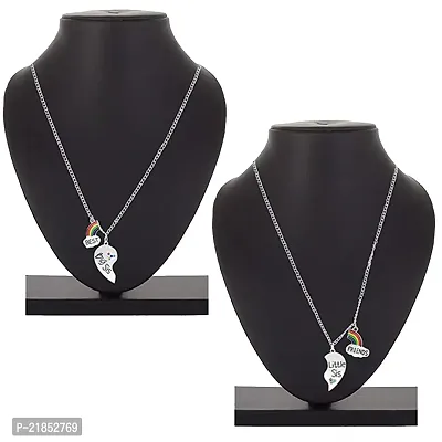Mahi Rainbow Best Friends BFF, Broken Heart Small Sis and Big Sis Pendant Necklace Chain with Crystals for Girls and Womens (PSCO1101855R)-thumb2