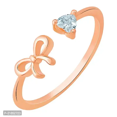 Mahi Rose Gold Plated Ribbon Shaped Adjustable Finger Ring with Cubic Zirconia for Women (FR1103162ZWhi)