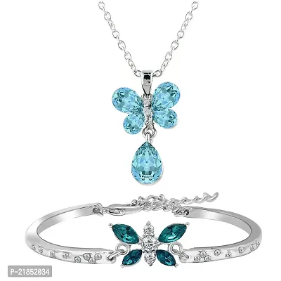 Mahi Combo of Blue Bracelet and Butterfly Pendant with Crystals for Women (CO1104885R)-thumb0