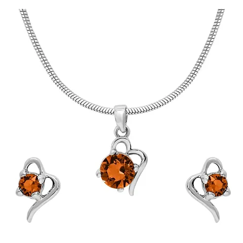 Mahi with Swarovski Crystals Victorian Heart Plated Pendant Set for Women (NL1104141RCYel)