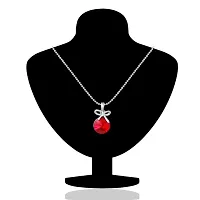 Valentine Gifts - Mahi with Swarovski Crystals Red Bow Rhodium Plated Pendant with Chain for Women PS1194080RRed-thumb1