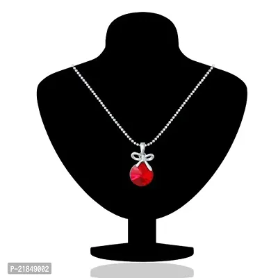 Valentine Gifts - Mahi with Swarovski Crystals Red Bow Rhodium Plated Pendant with Chain for Women PS1194080RRed-thumb2