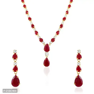 Oviya Gold Plated Charismatic Necklace Set with Ruby for Women and Girls NL2103114G-thumb0