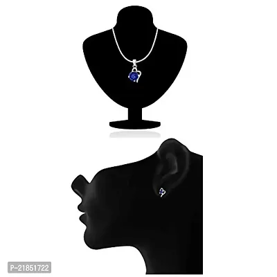 Mahi with Swarovski Crystals Dark Blue Victorian Heart Rhodium Plated Pendant Set for Women (NL1104141RCDBlu)-thumb4