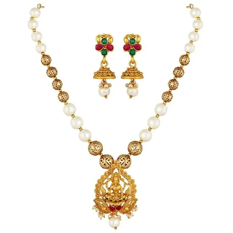 Mahi Traditional Ethnic Maa Laxmi Necklace Set with Artificial Pearl for Women NL1108079G