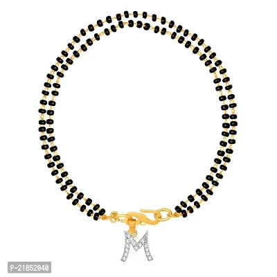 Mahi Dual Chain 'M' Alphabet Initial Mangalsutra Bracelet with Beads and Cubic Zirconia for Women (BR1100499G)-thumb0