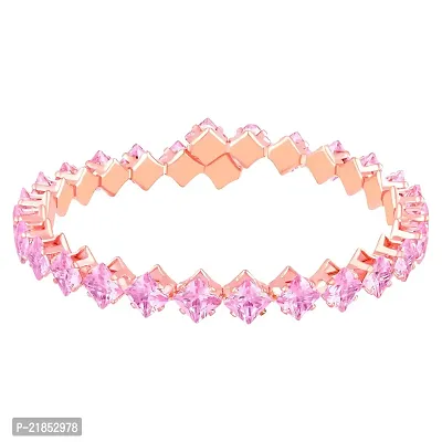 Mahi Rose Gold Plated Classic Princess Cut Pink Cubic Zirconia Studed Adjustable Kada Bracelet for Women (BR1101014ZPin)