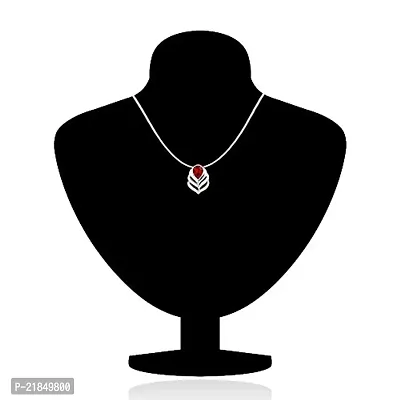 Mahi Valentine Rhodium Plated Red Drop Peacock Feather Pendant Made with Swarovski Elements for Women PS1194108RRed-thumb2