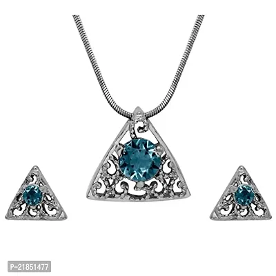 Mahi with Swarovski Elements Light Blue Triangle Beauty Rhodium Plated Pendant Set for Women NL1104143RLBlu-thumb0