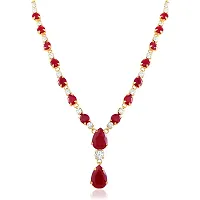 Oviya Gold Plated Ruby Pink Charismatic Necklace Set with Crystals for Women with Free Silver Laxmi Coin NL2103114GCI-thumb1