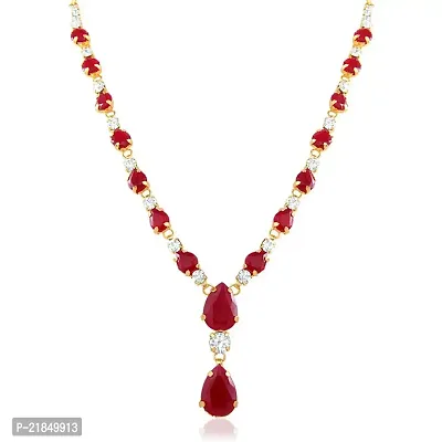 Oviya Gold Plated Ruby Pink Charismatic Necklace Set with Crystals for Women with Free Silver Laxmi Coin NL2103114GCI-thumb2