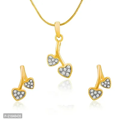 Mahi Gold Plated Double Hanging Hearts Pendant Set with Crystals for Women NL1101772GWhi