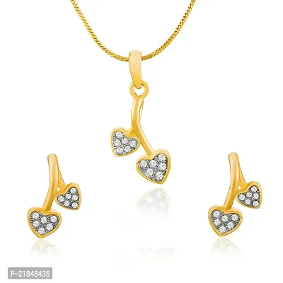 Mahi Gold Plated Double Hanging Hearts Pendant Set with Crystals for Women NL1101772GWhi-thumb0