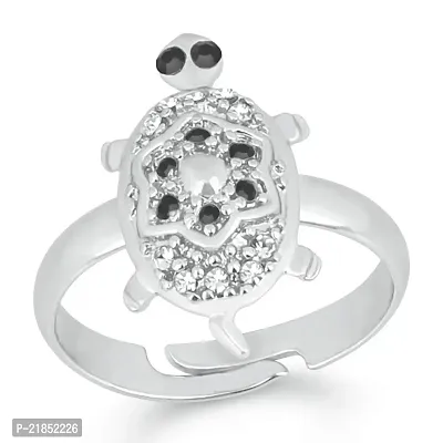 Mahi Rhodium Plated Tortoise Love Designer Unisex Finger Ring with Crystal Stones FR1103063R-thumb0