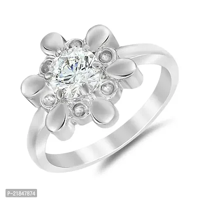 Mahi with Swarovski Zirconia Solitaire Floral Rhodium Plated Ultimate Feminity Finger Ring for Women FR1105015R18