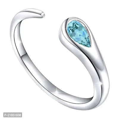 Mahi Rhodium Plated Gleaming Aqua Blue Cubic Zirconia Open Wrap Adjustable Finger Ring for Women (FR1103053RABlu)-thumb0