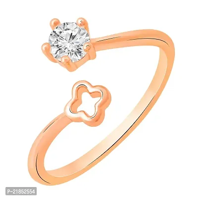 Mahi Rose Gold Plated Floral and Round Shape Adjustable Finger Ring with Cubic Zirconia for Women (FR1103160ZWhi)