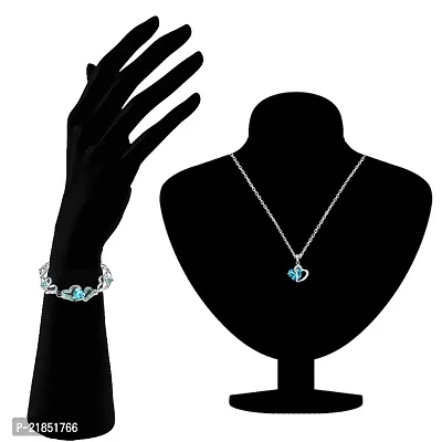 Mahi Valentine Gift Combo of Heart Bracelet and Pendant of Alloy with Blue Crystal CO1105093R-thumb2