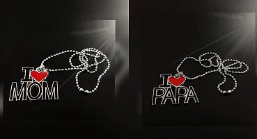 Mahi 'I Love Mom''  ''I Love Dad'' Letter Heart Unisex Meena Enamelled Pendant Combo with Ball Chain (PSCO1101822R)-thumb2