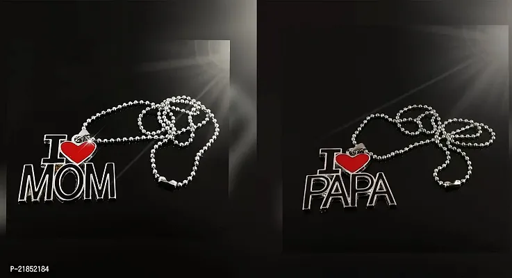 Mahi 'I Love Mom''  ''I Love Dad'' Letter Heart Unisex Meena Enamelled Pendant Combo with Ball Chain (PSCO1101822R)-thumb3