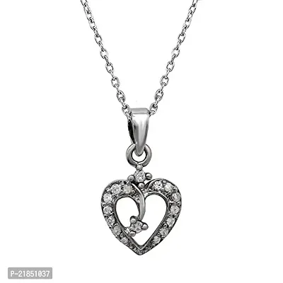 Mahi Rhodium Plated Valentine Gift Heart Love Pendant with CZ Stones for Women PS1101588R-thumb0