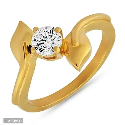 Mahi with Swarovski Zirconia Solitaire Leaf Gold Plated Foliole Finger Ring for Women FR1105031G10