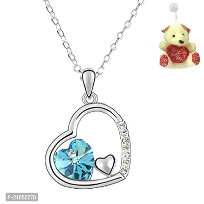 Mahi Valentine Gift Eternal Love Triple Heart Blue and White Crystal Pendant for Girls with Free Teddy PS2193698RBluTed