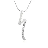 Mahi Rhodium Plated Graceful Wave Pendant Set with White Crystals for Women NL1101764RWhi-thumb1