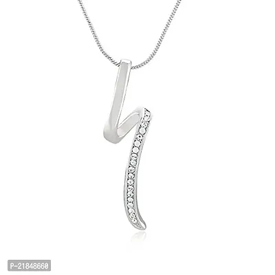 Mahi Rhodium Plated Graceful Wave Pendant Set with White Crystals for Women NL1101764RWhi-thumb2