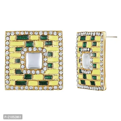 Mahi Squarish Dangler Earrings with Crystals and Yellow and Green Meenakari Enamel for Women (ER11098147GYel)-thumb0