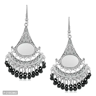 Oviya Oxidised Silver Exclusive Antique Earrings with black artificial beads ER2109599R
