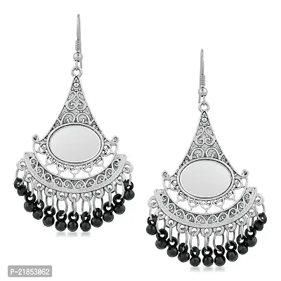 Oviya Oxidised Silver Exclusive Antique Earrings with black artificial beads ER2109599R-thumb0