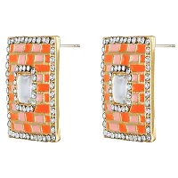 Mahi Squarish Dangler Earrings with Crystals and Orange and Pink Meenakari Enamel for Women (ER11098148GOrg)-thumb3