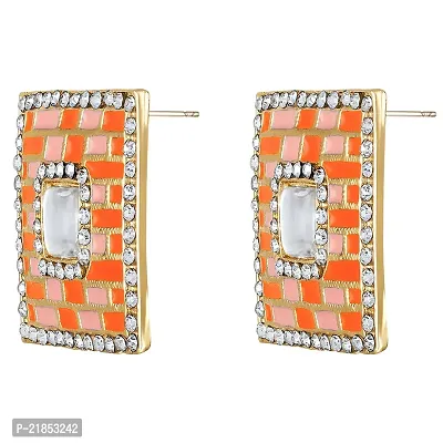 Mahi Squarish Dangler Earrings with Crystals and Orange and Pink Meenakari Enamel for Women (ER11098148GOrg)-thumb4