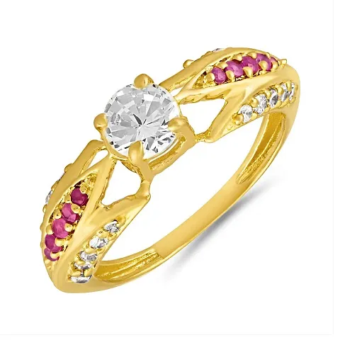 Mahi Gold Plated Criss-Cross Ruby Finger Ring for Women FR1100644G