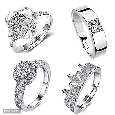 Mahi Combo of Rhodium Plated Adjustable Finger Ring with Cubic Zirconia and Crystal for Women CO1105039R-thumb0