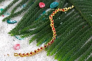 Mahi Gold Plated Red Crystal Tiny Hearts Single Strand Bracelet for Women BR1100128GCRed-thumb2