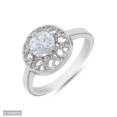 Mahi with Swarovski Zirconia Round Floral Solitaire Rhodium Plated Finger Ring for Women FR1105012R12