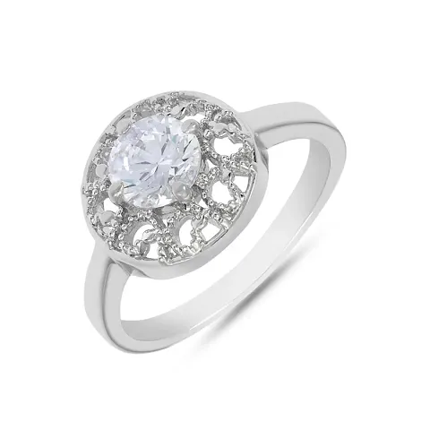 Mahi with Swarovski Zirconia Round Floral Solitaire Rhodium Plated Finger Ring for Women FR1105012R
