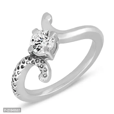 Mahi with Swarovski Zirconia Solitaire Cross Curve Rhodium Plated Finger Ring for Women FR1105044R14