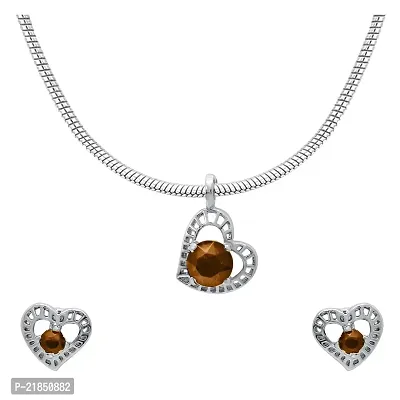 Mahi with Swarovski Elements Brown Stylized Heart Rhodium Plated Pendant Set for Women NL1104139RBro