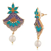 Mahi Meenakari Work Rosegold Plated Floral Dangler Earrings with Crystal and Artificial Pearl for Womens (ER1109672Z)-thumb2