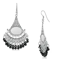 Oviya Oxidised Silver Exclusive Antique Earrings with black artificial beads ER2109599R-thumb2