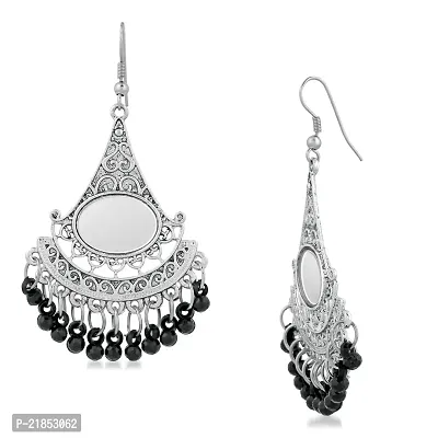 Oviya Oxidised Silver Exclusive Antique Earrings with black artificial beads ER2109599R-thumb3