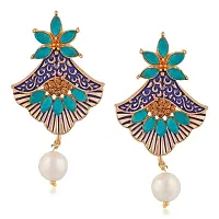 Mahi Meenakari Work Rosegold Plated Floral Dangler Earrings with Crystal and Artificial Pearl for Womens (ER1109672Z)-thumb1