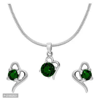 Mahi with Swarovski Crystals Green Victorian Heart Rhodium Plated Pendant Set for Women (NL1104141RCGre)